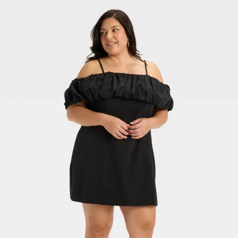 NWT Black A-Line Ruffle Mini Dress Size 24